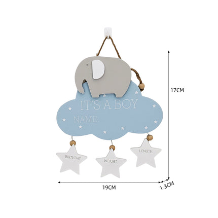 Wooden Hanging Decoration for Newborns - Elephant, Blue Cloud, and Heart Accents