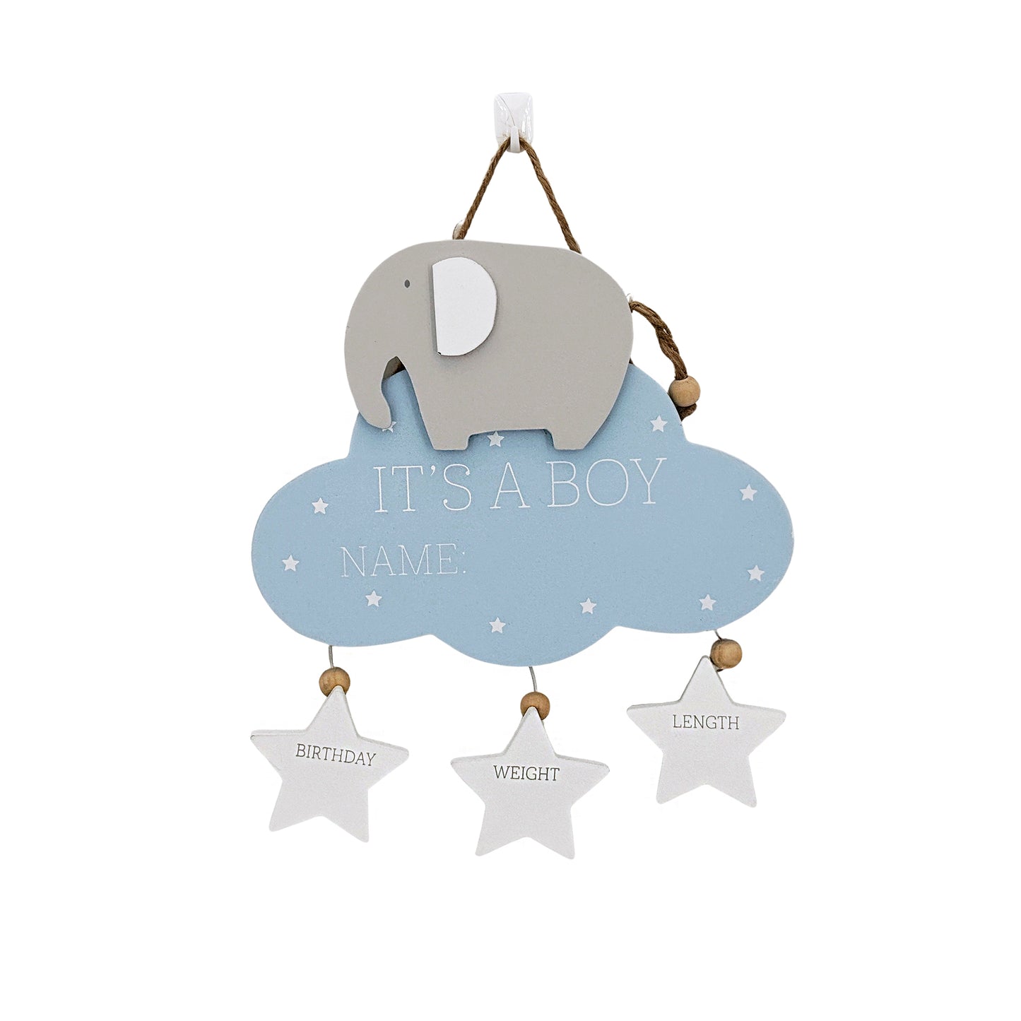 JX6206 | "It's a Boy"Blue Cloud & Elephant Baby Info Hanger | 17x1.3x19cm