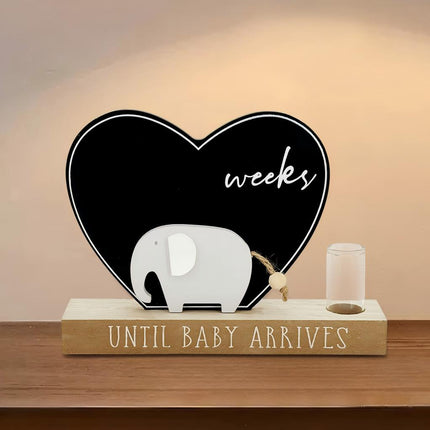 Wooden Heart-Shaped Pregnancy Countdown Decor - Cute Elephant Design