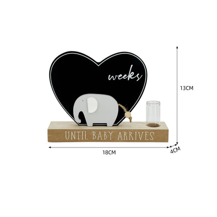 Wooden Heart-Shaped Pregnancy Countdown Decor - Cute Elephant Design