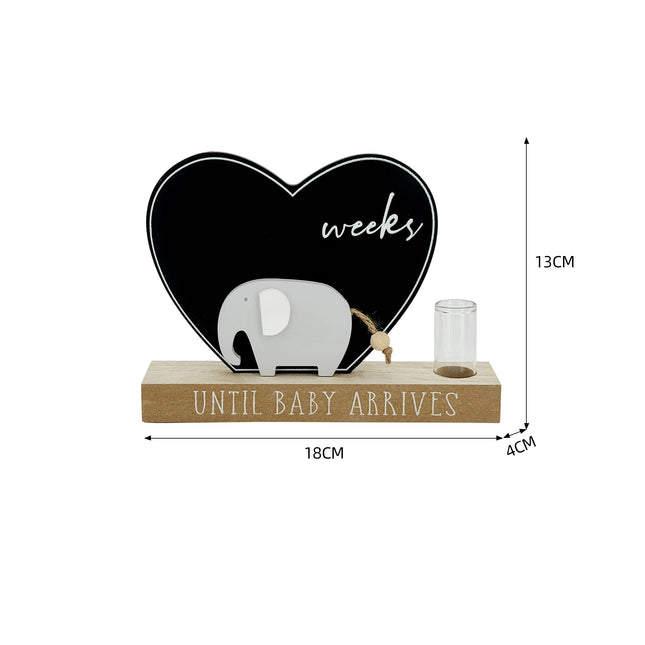 Wooden Heart-Shaped Pregnancy Countdown Decor - Cute Elephant Design