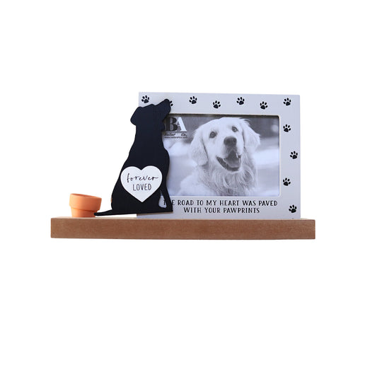 JX6211 | Rectangular Pet Memorial Frame with Dog Silhouette and Keepsake Vial | 24X5X24cm