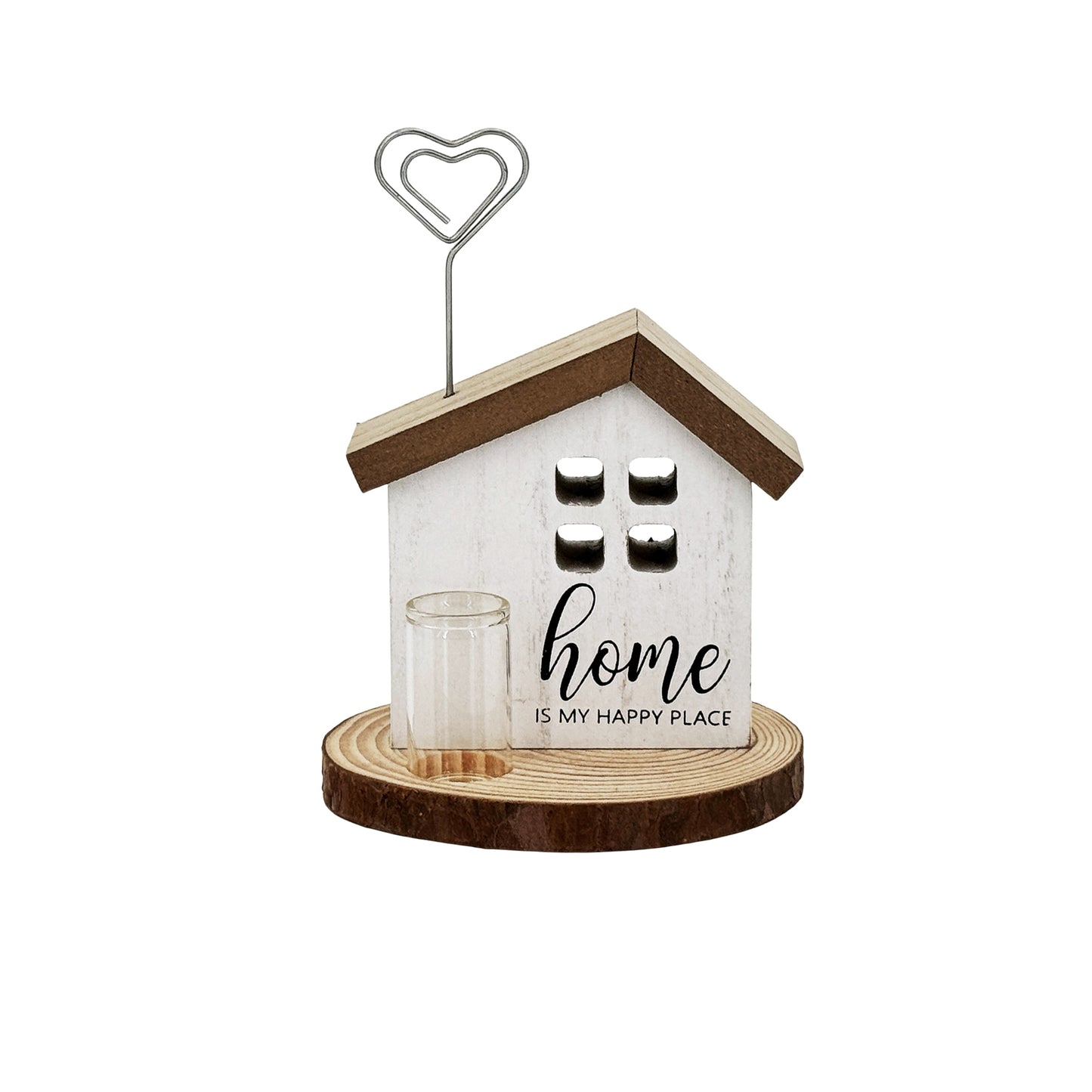 JX6219 Wooden House Home Decor with Photo Clip and Flower Vase