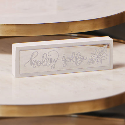 HOLLY JOLLY GLASS TABLETOP SIGN