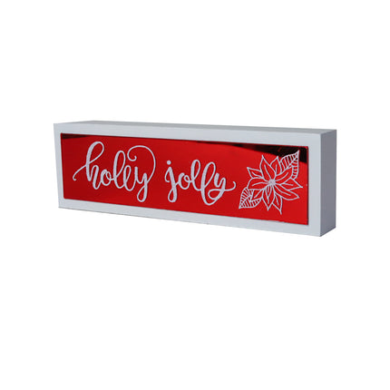 HOLLY JOLLY RED GLASS TABLETOP SIGN