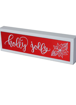 JX6246 | JX6246 |Holly Jolly red Glass tabletop sign | 15x4.5x1.8cm