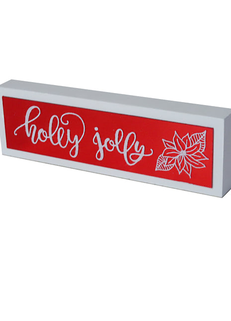 JX6246 | JX6246 |Holly Jolly red Glass tabletop sign | 15x4.5x1.8cm
