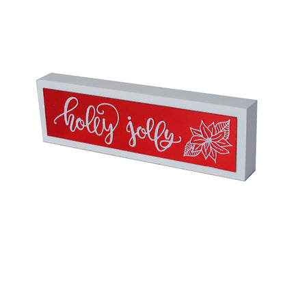 HOLLY JOLLY RED GLASS TABLETOP SIGN