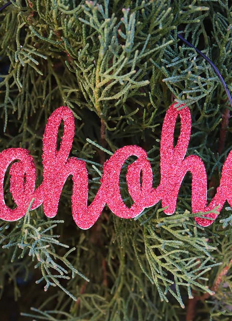 JX6305 |christmas decorations Hohoho-red glitter tin Hohoho Ornament | 14x5cm