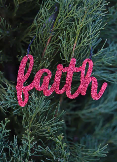 JX6306 |christmas decorations  red glitter tin Faith Ornament | 14x5cm