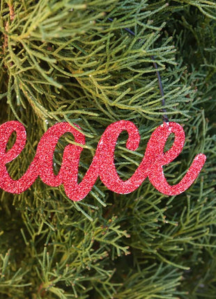 JX6301 | christmas decorations red glitter tin Peace Ornament | 14x5cm