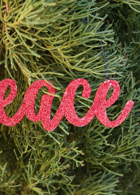 JX6301 | christmas decorations red glitter tin Peace Ornament | 14x5cm