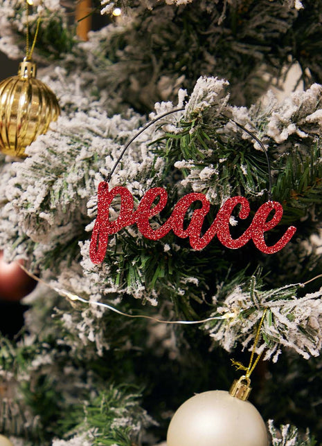 JX6301 | christmas decorations red glitter tin Peace Ornament | 14x5cm
