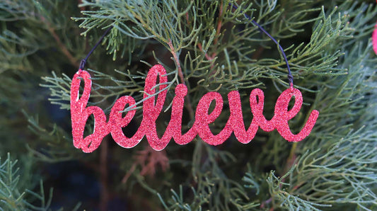 JX6302 | red glitter tin Believe Ornament