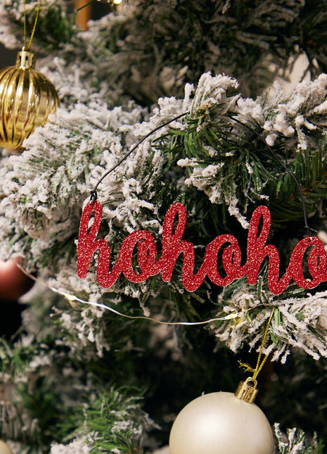 JX6305 |christmas decorations Hohoho-red glitter tin Hohoho Ornament | 14x5cm