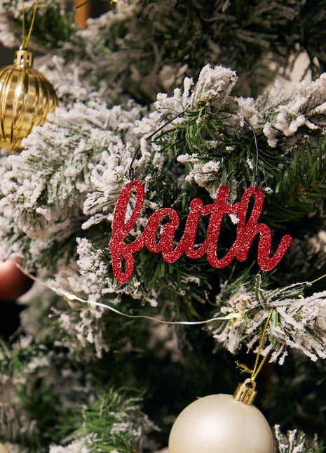 JX6306 |christmas decorations  red glitter tin Faith Ornament | 14x5cm
