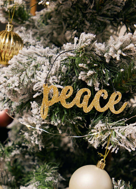 JX6307 |christmas decorations  golden glitter tin Peace Ornament | 14x5cm