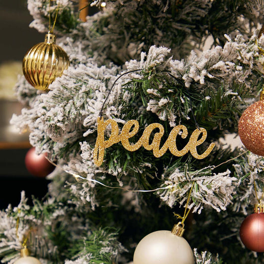 JX6307 |christmas decorations  golden glitter tin Peace Ornament | 14x5cm