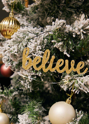 JX6308 |christmas decorations  golden glitter tin Believe Ornament | 14x5cm
