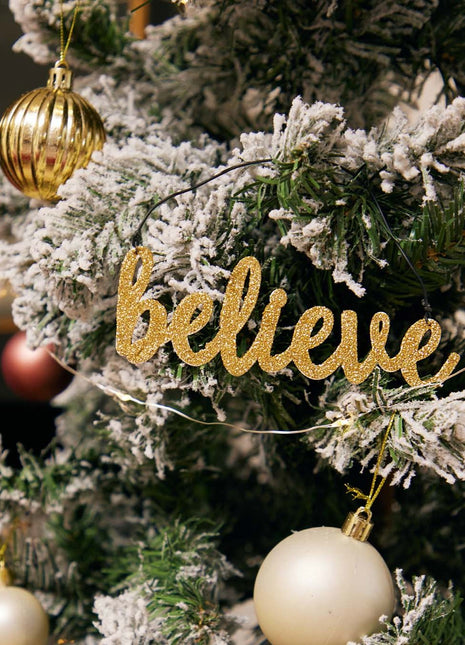 JX6308 |christmas decorations  golden glitter tin Believe Ornament | 14x5cm