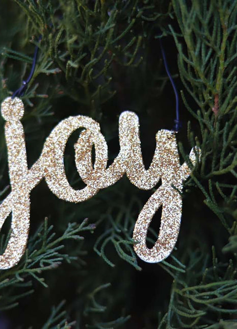 JX6309 |christmas decorations  golden glitter tin Joy Ornament | 14x5cm