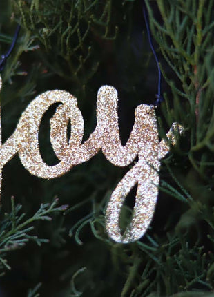 JX6309 |christmas decorations  golden glitter tin Joy Ornament | 14x5cm