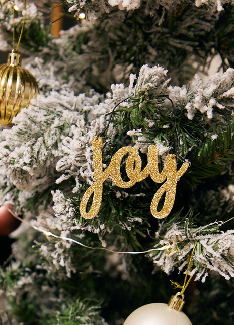 JX6309 |christmas decorations  golden glitter tin Joy Ornament | 14x5cm