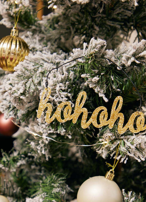 JX6311 |christmas decorations  golden glitter tin Hohoho Ornament | 14x5cm