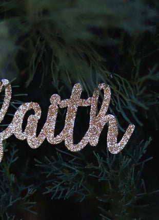 JX6312 |christmas decorations  golden glitter tin Faith Ornament | 14x5cm