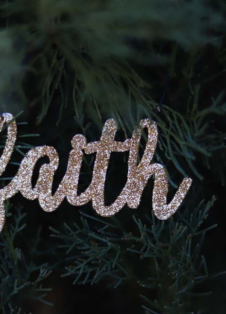 JX6312 |christmas decorations  golden glitter tin Faith Ornament | 14x5cm