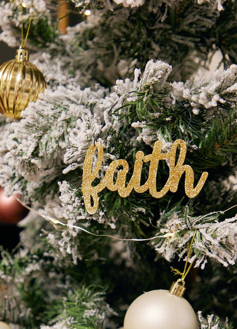 JX6312 |christmas decorations  golden glitter tin Faith Ornament | 14x5cm
