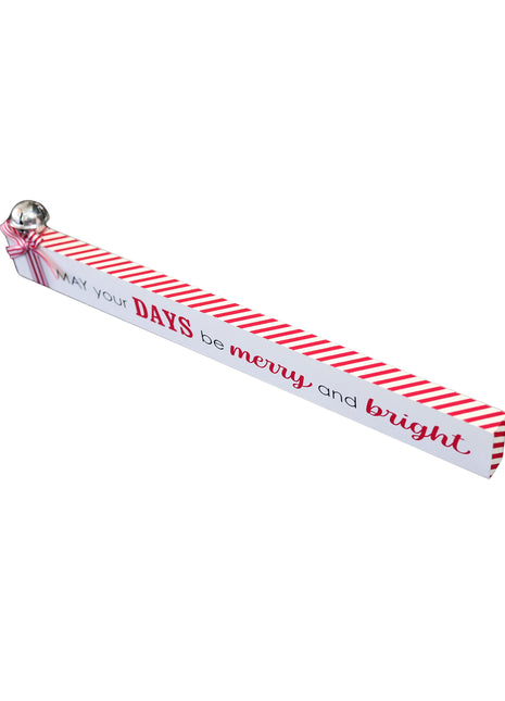 JX6313 |christmas decorations LG  Wooden Christmas tabletop signs May your days Merry and bright with bell and  candy cane strip bows40x1.8x7CM