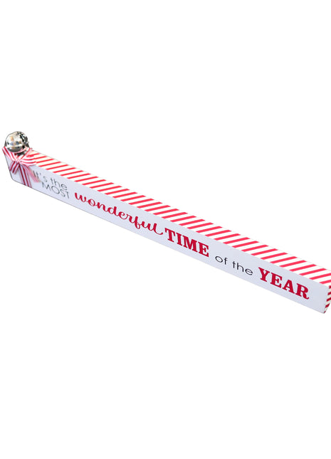 JX6314 | christmas decorations Wooden Christmas tabletop signs with bell and  candy cane strip bows 40x1.8x7CM
