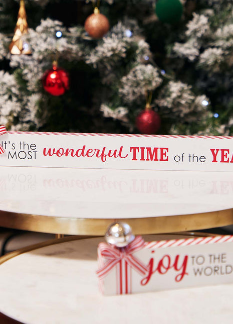JX6314 | christmas decorations Wooden Christmas tabletop signs with bell and  candy cane strip bows 40x1.8x7CM