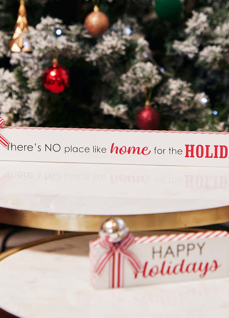 JX6315 |christmas decorations  Wooden Christmas tabletop signs with bell and  candy cane strip bows Home Holidays  40x1.8x7CM