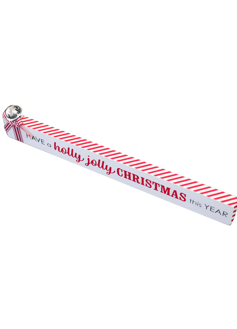 JX6316 | christmas decorations Wooden Christmas tabletop signs with bell and candy cane strip bows Holly Jolly| 40x1.8x7CM
