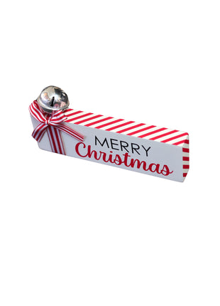 JX6317 | christmas decorations SML Wooden Christmas tabletop signs with bell and  candy cane strip bows MERRY CHRISTMAS  15x1.8x7CM