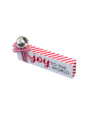 JX6318 | christmas decorations SML Wooden Christmas tabletop signs with bell and  candy cane strip bows JOY  15x1.8x7CM