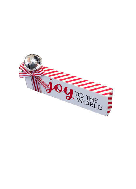 JX6318 | christmas decorations SML Wooden Christmas tabletop signs with bell and  candy cane strip bows JOY  15x1.8x7CM