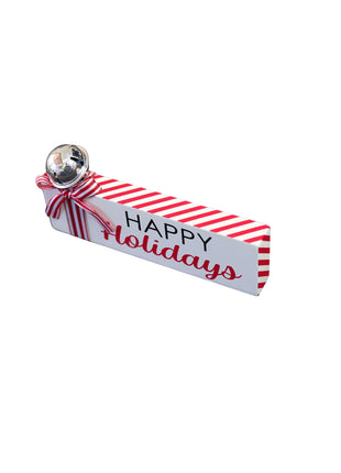 JX6320 | christmas decorations SML Wooden Christmas tabletop signs with bell and  candy cane strip bows HAPPY Holidays  15x1.8x7CM
