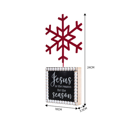 TABLETOP FIGURINE WITH TIN SNOWFLAK-JESUS IS THE REASON FOR SEASON