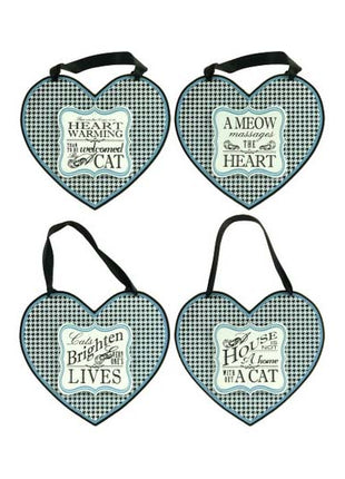 Cat Signs with Ribbon Decor - Set of 4 Assorted