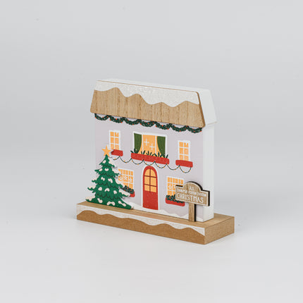 Wooden Christmas House Tabletop Decor With Xmas Tree