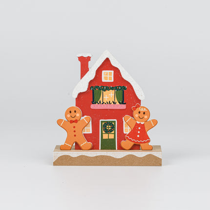 Wooden Christmas House Tabletop Decor With Gingerbread figures