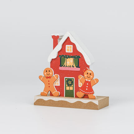 Wooden Christmas House Tabletop Decor With Gingerbread figures
