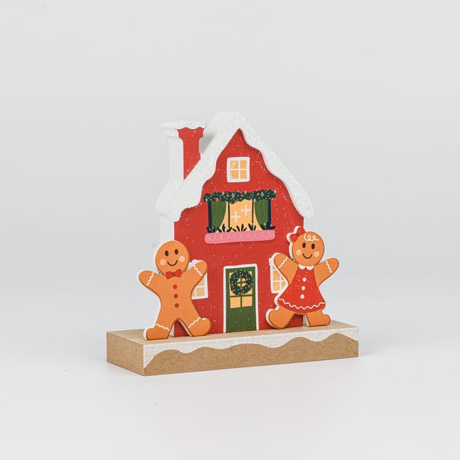 Wooden Christmas House Tabletop Decor With Gingerbread figures