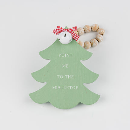 Green Wooden Christmas Tree Hanging Decor With Wood Beads & Bell - Point me to the milestone
