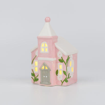 Ceramic Christmas Village House, Pink