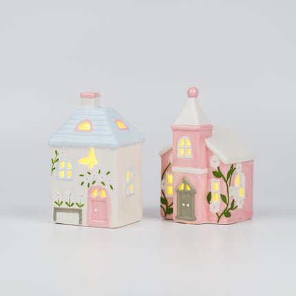 Ceramic Christmas Village House, Pink