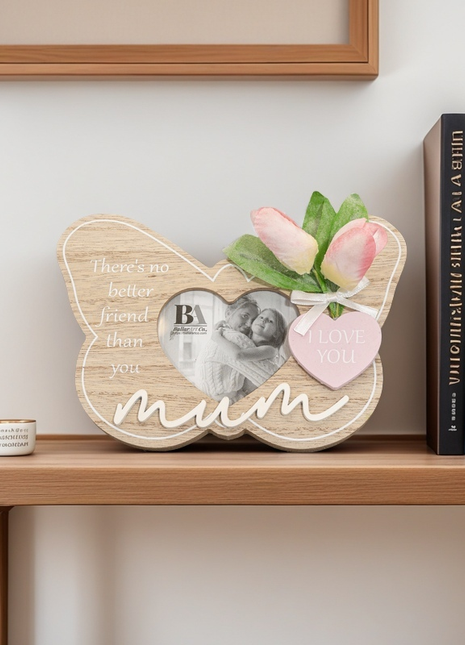 5x3.5 Photo Frame - Mother’s Day Gift Butterfly Shaped Picture Frame - Ornament Home Decor Gifts For Mother with Floral Accents Table Decor Birthday Gifts